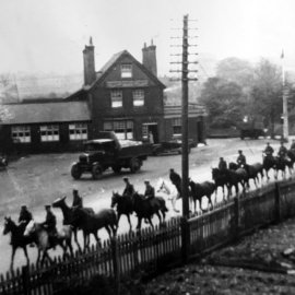 WW1 cavalry by the Horse and Groom, Old London Road, Stansted, Kent.