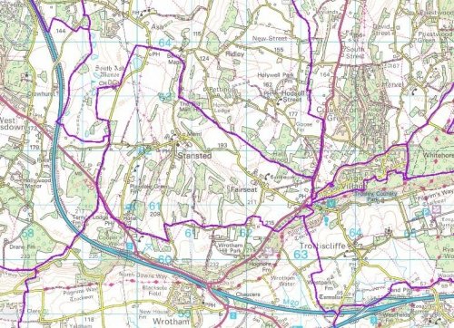 Map of the civil parish boundary for Stansted Kent